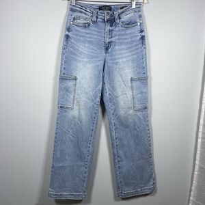 Judy Blue Women's Sz 3 /‎ 26 High Waist Wide Leg Cargo Jeans JB88924 LT
